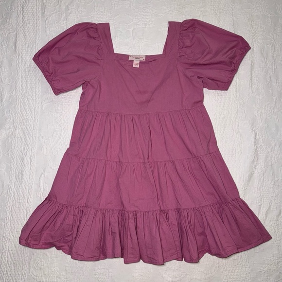The Golden Globe Clothing XL 100% Cotton Mauve Dusty Pink Tiered Ruffle Dress - Picture 1 of 10